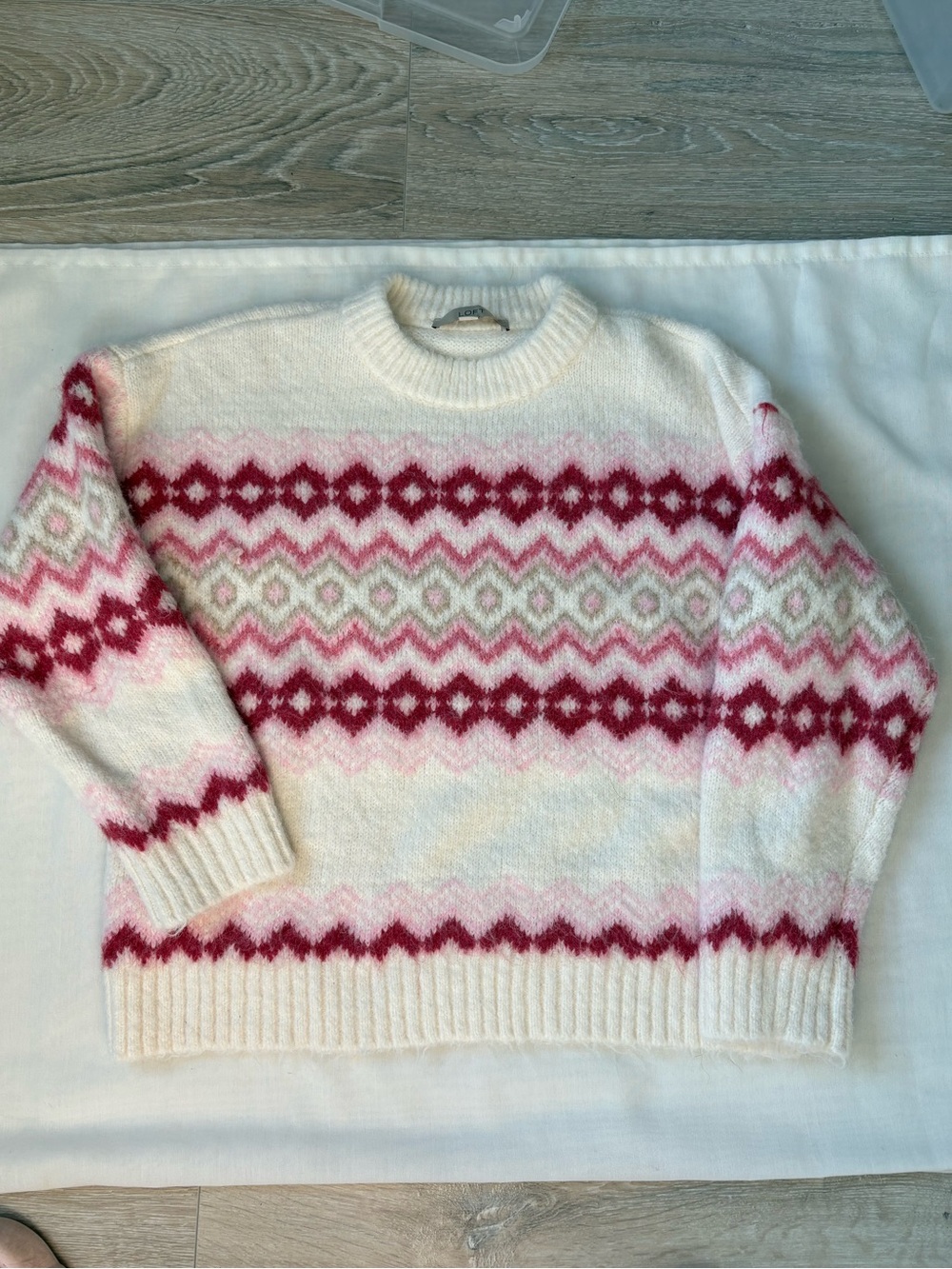 LOFT Crewneck Sweater in White Tan and Pink